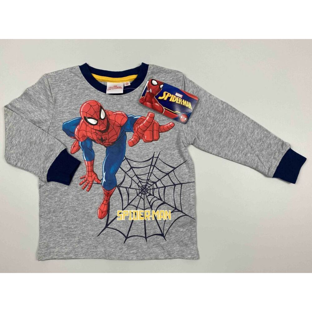 Kisfiú pamut szürke felső pizsama Marvel Spiderman filmnyomott motívum és felirat.