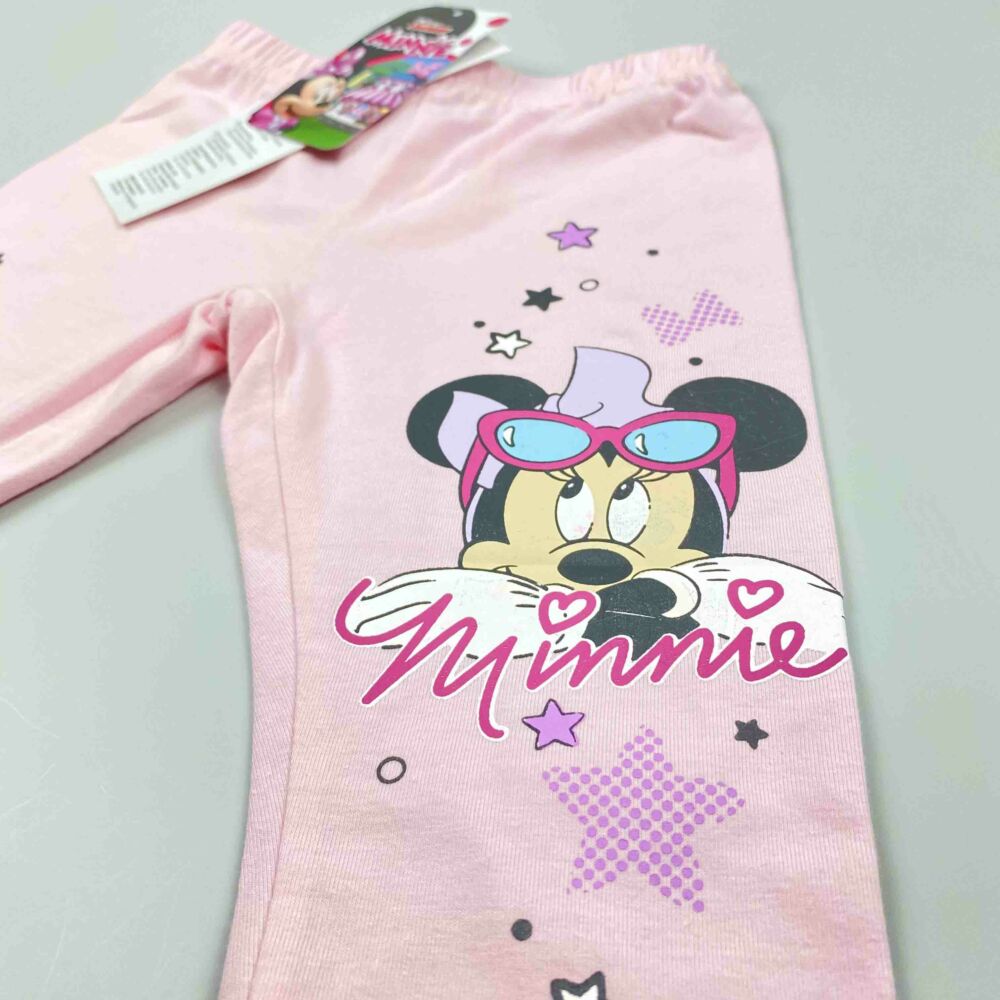 Disney babarózsaszín háromnegyedes pamut nyári legging, lábán Minnie filmnyomott minta közeli