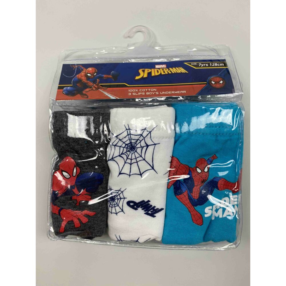 Kisfiú alsó bugyi három színben (világos kék, fehér, sötét szürke) pókemberes filmnyomott motívummal, csomagolásban