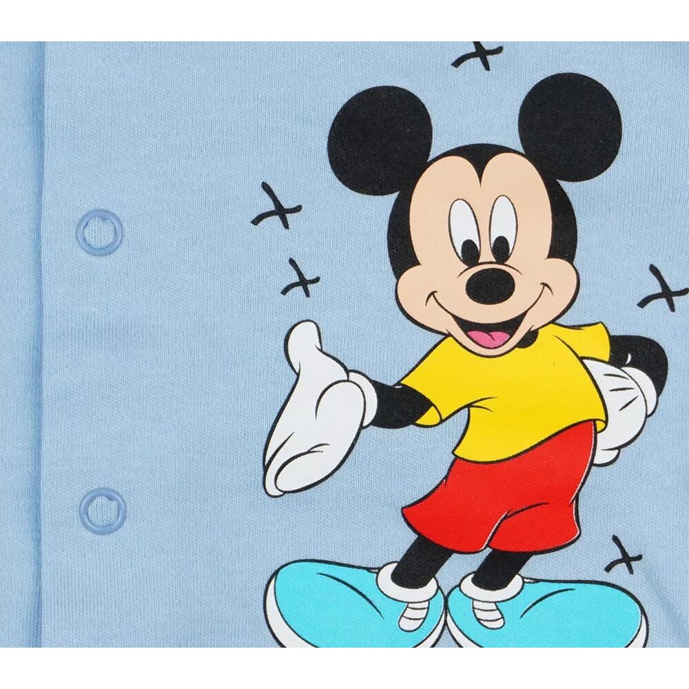 Disney Mickey baba kocsikabát Vékony, pamut anyagból készült elején végig patentos baba kardigán, világoskék, közeli kép.