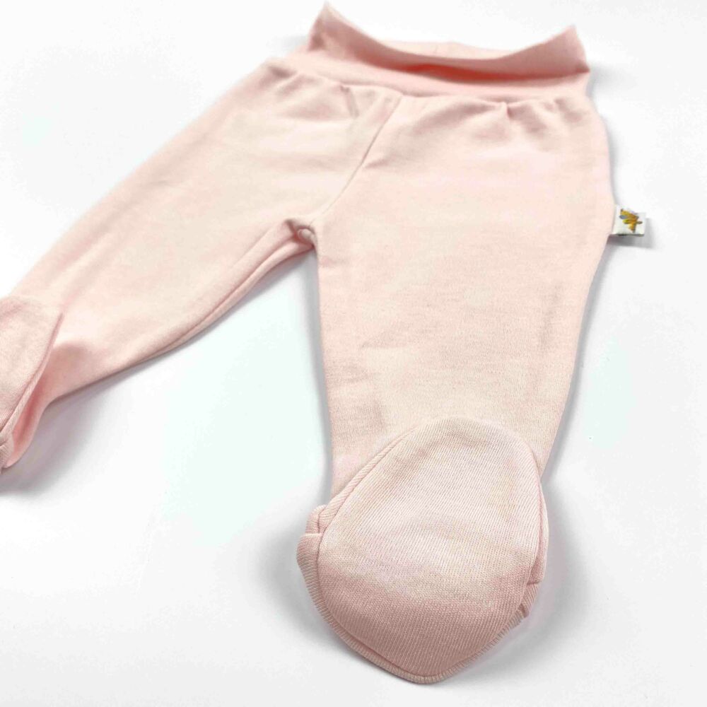Újszülött rózsaszín pamut nadrág, lehajtható széles derékpánttal, lábfejes kialakítással.