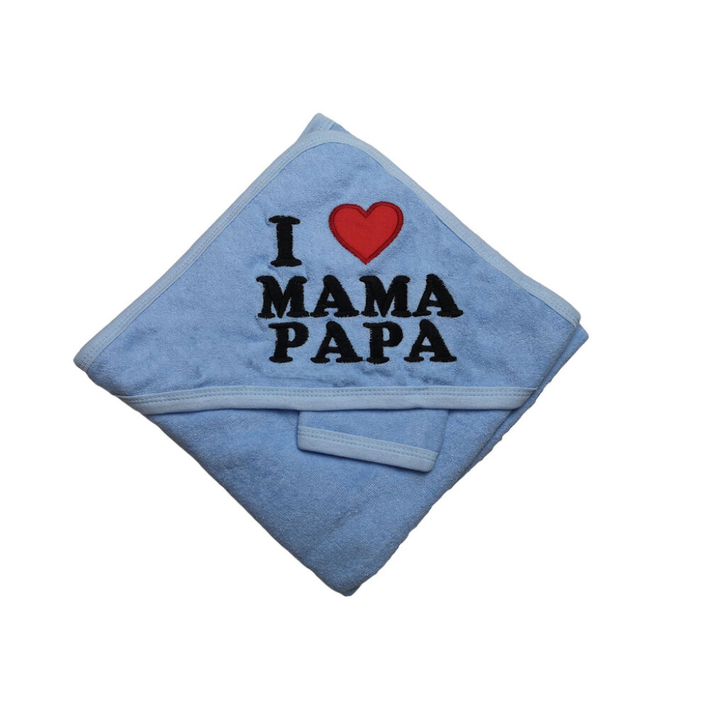 I Love Mama Papa fürdőlepedő (kék)